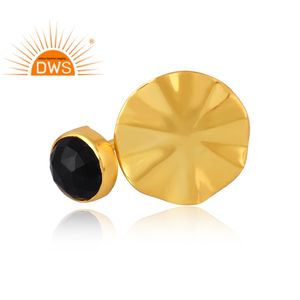 Latest Selling 925 Sterling Silver 18K Gold Plated Natural <b>Black</b> <b>Onyx</b> Gemstone <b>Ring</b> Demi Fine Jewelry For Women Gift For Her - Product Image 3