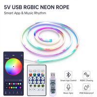 Tira de Luces LED RGBIC de Neón USB de 5V, 5M, IP65, Impermeable, Flexible, con Control por Aplicación, para Decoración de Dormitorios y Salas de Juego