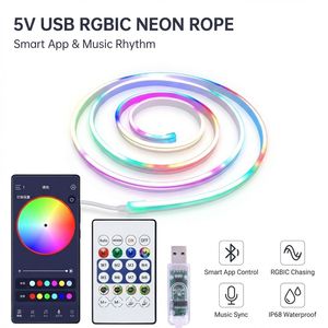 Ruban LED néon flexible RGBIC USB 5V 5m IP65 avec application de contrôle des effets lumineux - Product Image 2