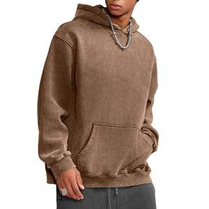 เสื้อฮู้ดแบบสวมหัวโอเวอร์ไซซ์ผ้าคอตตอน100% ฟอกสีกันแดดผ้าเช็ดคราบกรดแบบวินเทจปักลายแบบไม่มีความสุขในฤดูหนาวออกแบบได้ตามต้องการ - Product Image 1