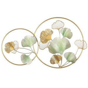 Décoration murale géométrique classique en métal rond double, pour salon, chambre à coucher, décoration murale de fond, motif marbre bleu or - Product Image 3