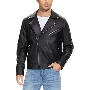 Slim Fit <b>Mens</b> <b>Leather</b> <b>Jackets</b> Faux Bomber Motorcycle Biker Coat with Asymmetric Zip, Lapel, Belt, and Modern Stylish Look - Product Image 1