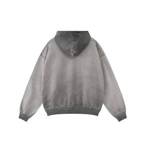 Sweats à capuche d'hiver personnalisés pour hommes avec fermeture éclair 100% coton, lavé à l'acide, brodés, motifs solides, doublure épaules tombantes - Product Image 2