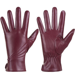Gants en cuir d'agneau véritable doux et épais, chauds et tendance, pour l'hiver, couleur unie, écran tactile, décontractés pour l'extérieur - Product Image 1