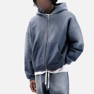 Sweat à capuche vintage pour homme, 100% coton, poids lourd, surdimensionné, polaire, logo imprimé personnalisé, écologique, coupe-vent, respirant, fermeture éclair - Product Image 3