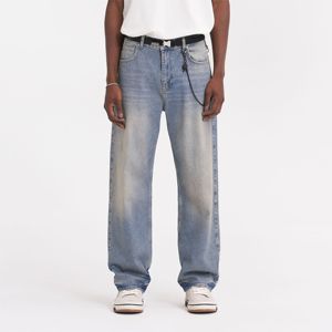 Baggy Denim Jeans pour hommes jambe large coupe ample Streetwear Blue Rock Dirt Cachemire confortable Durable Style décontracté - Product Image 5