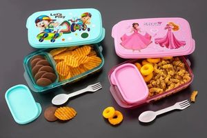 Plastic Kids <b>Lunch</b> <b>Box</b> 200ml Pink Rectangle Freezer Safe 2 Compartments with Cover for <b>School</b> Use Made in India Premium Quality - Product Image 3