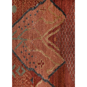 Alfombras Manchaha de Lana y Seda de Bambú con Patrón Geométrico, Rojo y Naranja, Anudadas a Mano para Uso Doméstico - Alfombras Jaipur US-Les-2723 - Product Image 3