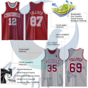 Maillot de combinaison de basket-ball à sublimation double face réversible crème bordeaux personnalisé - Product Image 6