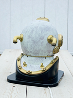 Casque de plongée vintage en laiton blanc, objet décoratif |   Casque de plongée antique pour les profondeurs marines