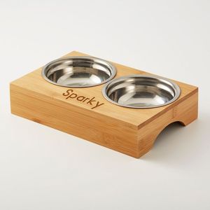Bols pour chiens surélevés en bois de conception classique support de nourriture pour animaux de compagnie avec deux bols en acier inoxydable mangeoire pour animaux de compagnie surélevée support d'alimentation pour animaux de compagnie en bois - Product Image 2