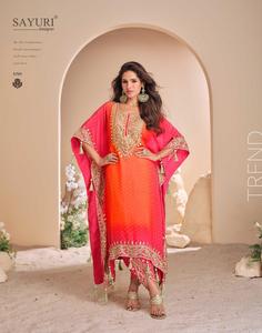 Shalwar Kameez de Invierno con Bordado de Tulipanes Hecho a Mano, Estilo Indio, Viscosa, Crepé, Seda, Organza, Gota Patti, Kaftan, Ropa Formal - Product Image 3