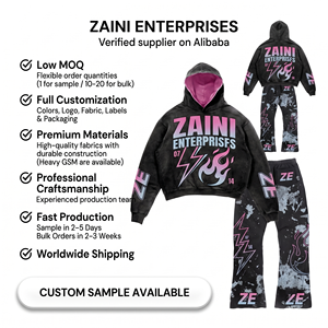 Conjunto de Pantalones y Sudadera con Capucha ZAINI Personalizado para Hombre, Ropa de Calle Invernal, Transpirable, 350 Gramos, Felpa de Algodón, Color Negro y Rosa Sólido - Product Image 1