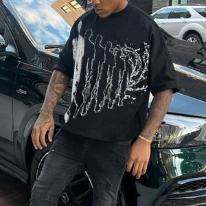 Camisetas de algodón orgánico 100% con gráfico personalizado para hombre de talla grande con patrón 220 gramos de peso camiseta teñida Lisa para hombre - Product Image 4