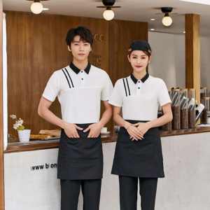 Uniformes de personal de restaurante coreano logotipo personalizado camisa Polo de algodón lavado hombres camareros camareras estilo vaquero Formal recto medio - Product Image 2