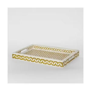 Plateau OEM avec incrustation d'os et poignée en métal Plateau de service en résine MDF pour la maison, la cuisine, l'hôtel, le stockage, l'organisateur décoratif et populaire - Product Image 6