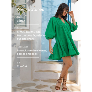 Robe midi en coton vert forêt Anna - Robe décontractée tendance unie pour la journée - Product Image 2