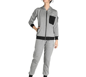 <b>Women's</b> <b>Grey</b> Hooded Tracksuit Set Customizable Winter Fashion Wear with Zipper Breathable OEM Service - Product Image 1