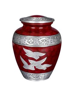 Urna para cenizas humanas-Tamaño 9x7 pulgadas-Rojo con pájaros Grabado Nube Fuego Una urna hermosa y humilde para que sus seres queridos permanezcan - Product Image 1