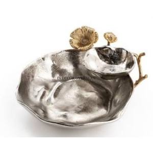 Ensemble de 2 bols de service en verre transparent, support de base design, feuilles en métal plaqué or, art créatif moderne, couvercle supérieur - Product Image 6