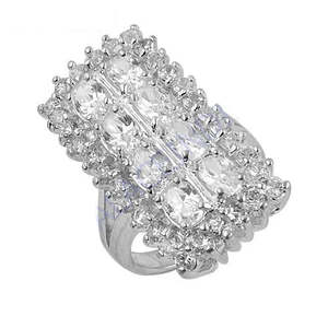 Bague de cocktail géométrique pour femme, plaquée or 18 carats, en alliage, sertie de zircone cubique ovale, style glamour, pour fiançailles, mariage, mode - Product Image 2