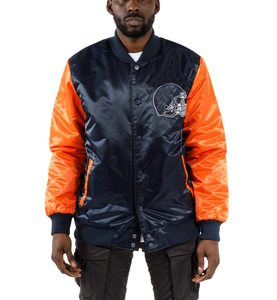 Veste d'hiver chauffante coupe-vent de baseball en satin avec logo personnalisé pour hommes, fermeture à glissière et décoration de poches - Product Image 1