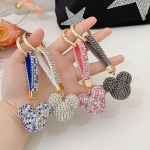 Großhandel Diamant Mauskopf Schlüsselanhänger High-End-Tasche Anhänger Bling Bling Strass-Schlüsselanhänger für Dame