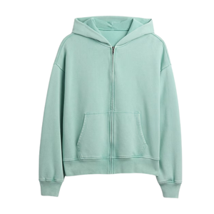 Sweat à capuche zippé vert menthe unisexe veste polaire épaisse Streetwear sweat surdimensionné décontracté hiver chaud fermeture éclair complète hauts à capuche - Product Image 1