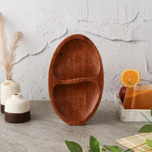 Dessert en bois de couleur brun foncé collations biscuits plateau de service à la main hôtel Ware et Resorts vaisselle assiette et plateau en bois - Product Image 4