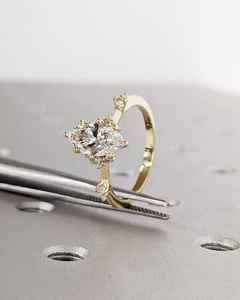 Bague de fiançailles vintage en or massif 14 carats 18 carats, taille marquise, diamant cultivé en laboratoire, certifiée GIA IGI, pour femmes, en vrac - Product Image 2