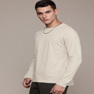 Camiseta de alta calidad con hombros caídos y mangas completas, camiseta de ajuste relajado de algodón puro, ropa de hombre hecha en la India - Product Image 4