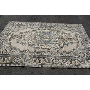 Tradicional Beige azul 5,4X8,5 pies Aubusson Vintage turco alfombra lana viscosa Patchwork para sala de estar dormitorio látex 1 pieza - Product Image 3