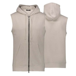 Transpirable OEM ODM Servicio Nueva llegada Último diseño de moda Verano Streetwear Algodón Poliéster Cremallera Sudadera con capucha sin mangas para hombres - Product Image 3