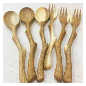 Juego de cucharas de madera de Vietnam, utensilios naturales hechos a mano para cocinar, revolver, servir, respetuosos con el medio ambiente para uso doméstico y en restaurantes - Product Image 1