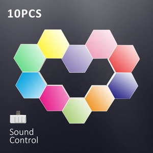 10pcs hình lục giác trong nhà tường đèn không dây điều khiển âm thanh lục giác lượng tử LED ánh sáng cho phòng ngủ trang trí đèn ngủ - Product Image 2