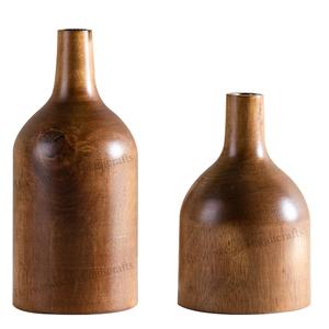 Vase en bois fait main de style classique ensemble de 2 décorations de table finies en bois naturel pour salon, bureau et décoration intérieure - Product Image 5