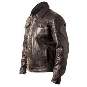 Veste en cuir véritable pour homme, personnalisable, style motard décontracté, lavée, écologique, imperméable, épaisse, pour l'automne - Product Image 5