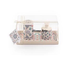 Beige And Sky Blue Color <b>Eid</b> <b>Gift</b> Set Mabkhar Highest Quality Leather Printed Mabkhar For Living Room Use - Product Image 3