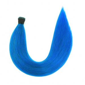 ผมต่อแบบ I-Tip ลอนธรรมชาติ แบบ Double Drawn ติดกาวสำเร็จรูป 8 นิ้ว สีฟ้า แบบไมโครบีด - Product Image 1