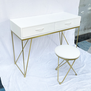 Modern BTD68053 Bronze Gold V-Shaped Dressing Table and Chair Set with Lighted <b>Mirror</b> Featuring a Bedroom <b>Panel</b> Design - Product Image 6