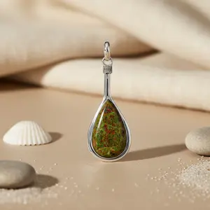 925 Silver Unakite Pendant for Women Rose Gold & Rhodium Plated <b>Emerald</b> Cut Gemstone <b>Jewelry</b> Gift with Charm Pendants - Product Image 2