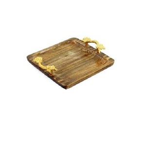 Plateau de service en bois et métal au design exclusif et au style unique, fait main, pour mariage, fête, décoration de table, restauration - Product Image 3