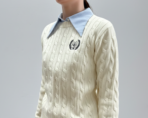 Cardigans à logo brodé, col en V, tricot jacquard Ralph, bouton d'hiver, logo personnalisé, coupe ajustée décontractée, fil de laine - Product Image 3