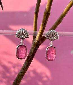 ต่างหูเงินแท้925ดีไซน์เป็นเอกลักษณ์ต่างหูคริสตัลทัวร์มาลีนสีชมพูของขวัญเครื่องประดับเงินสำหรับผู้หญิง - Product Image 1