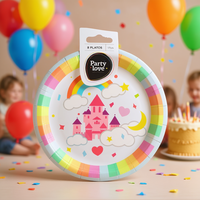 Assiettes en papier Party Love 17 cm, design château arc-en-ciel pour fêtes d'enfants, 8 pièces