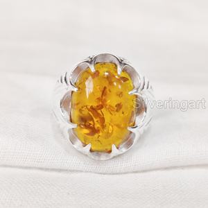 Anillo para hombre al por mayor, anillo de piedra preciosa de ámbar Báltico Natural, anillo de todos los tamaños, joyería de Navidad árabe, anillo de Plata de Ley 925 - Product Image 3
