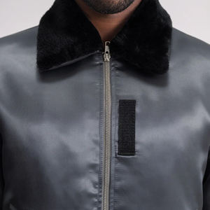 Premium Xander Grey Winter Varsity Jacket Stand Collar Satén Exterior Acolchado Poliéster Forro Cierre de cremallera - Product Image 6