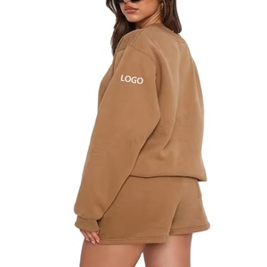 Custom Puff Printing Logo High Quality Cotton Fleece Oversized Women Crew Neck Pullover Sweatshirt <b>Sets</b> for Women - Product Image 4