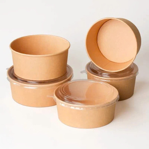 Disposable Round Kraft Paper Bowl with PET Lid 500ml/750ml/1000ml for Snack Salad Fruits Food <b>Container</b> for Eu market - Product Image 3