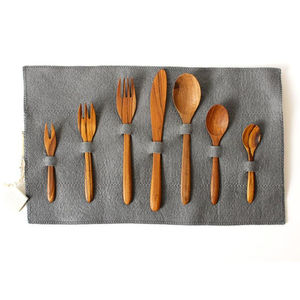 Juego de cubiertos hechos a mano, vajilla de madera natural, cuchara, cuchillo, tenedor, cena, vajilla portátil, utensilios de cocina para el hogar - Product Image 1
